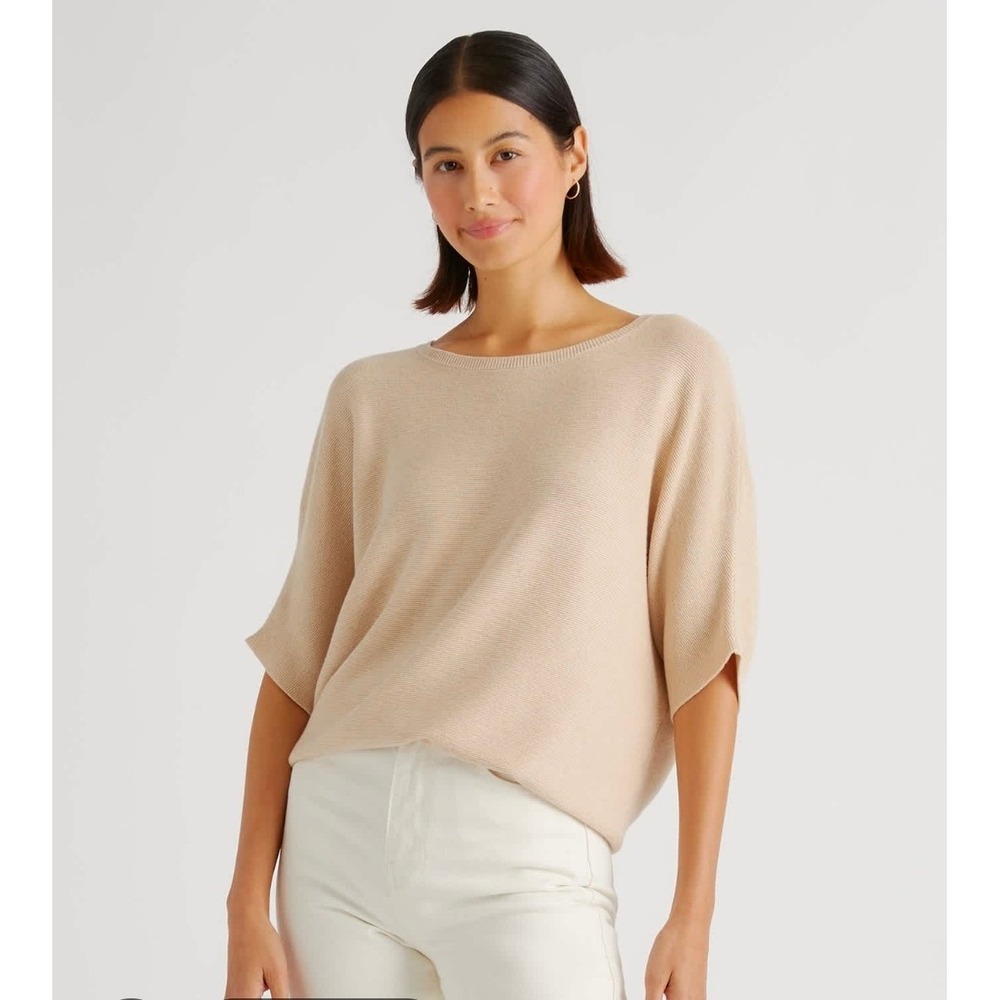Quince Cotton Cashmere Link-Stitch Dolman Sweater Heather Oatmeal XL LB40230